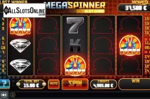 Bonus game win screen. Mega Spinner Slot from GAMING1