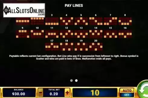 Paylines screen