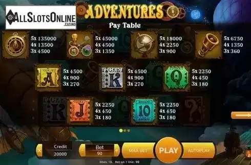 Paytable . Adventures (X Play) from X Play