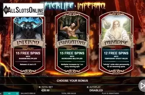 Free spins intro screen. Afterlife Inferno from Leander Games