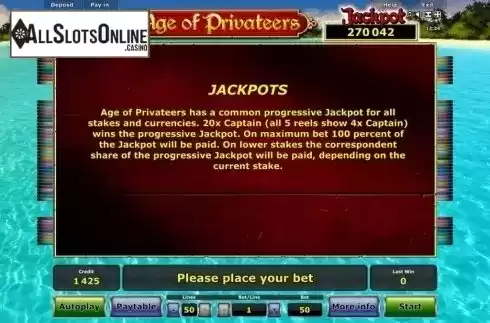 Paytable 2. Age of Privateers from Greentube