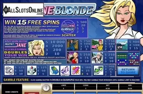 Screen2. Agent Jane Blonde from Microgaming