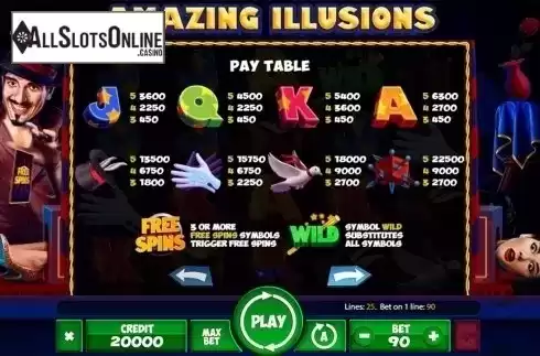 Paytable . Amazing Illusions from X Card