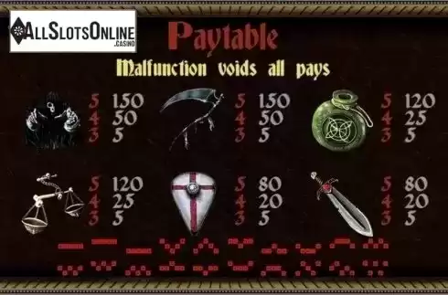 Paytable 1. Apokalypse Knigts from Join Games