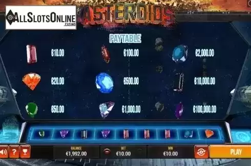 Paytable. Asteroids Scratch from Pariplay