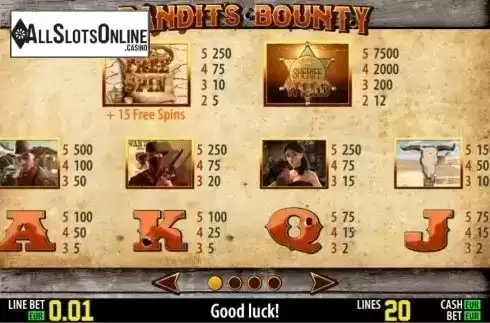 Paytable 1. Bandit's Bounty HD from World Match