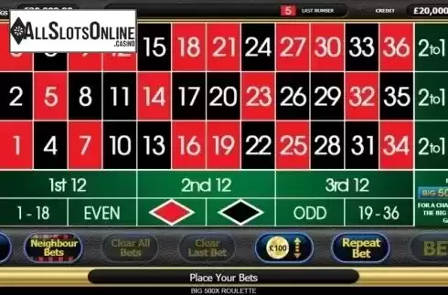 Game Screen 4. Big 500x Roulette from Inspired Gaming