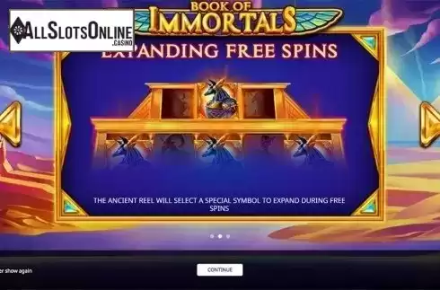 Intro screen 2. Book of Immortals from iSoftBet