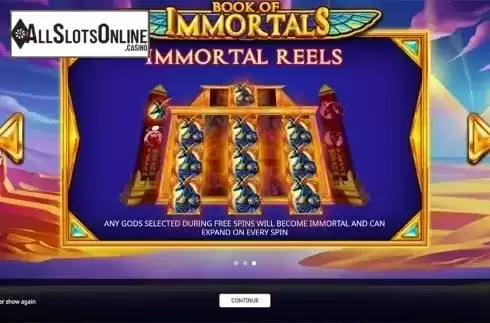 Intro screen 3. Book of Immortals from iSoftBet