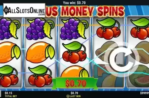 Win screen. Bonus Money Spins from Slot Factory