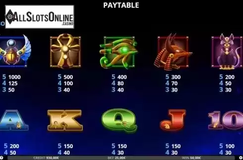 Paytable 1. Cleopatras Temple from Capecod Gaming