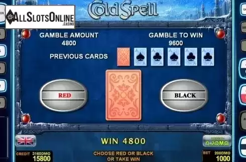Gamble game screen . Cold Spell Deluxe from Novomatic