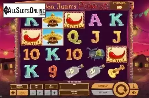 Free Spins screen. Don Juan's Peppers from Tom Horn Gaming
