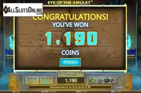 Win Screen . Eye of the Amulet from iSoftBet