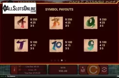 Paytable 2. Eagle Shadow Fist from RTG
