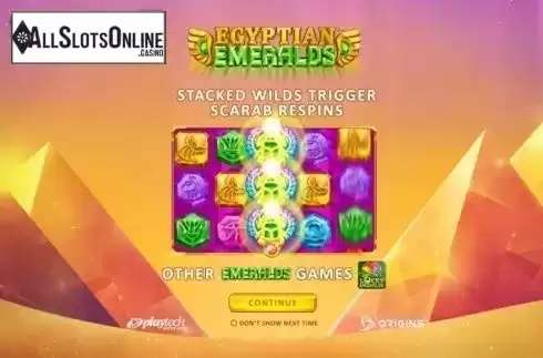 Start Screen. Egyptian Emeralds from Playtech Origins