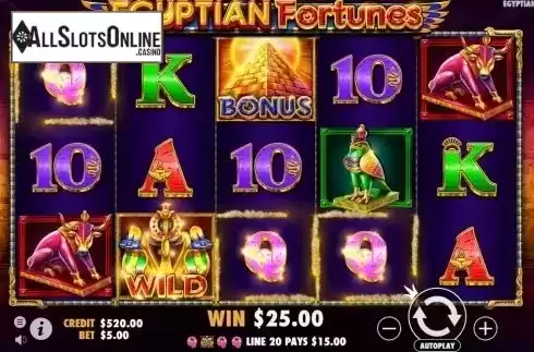 Win Screen. Egyptian Fortunes from Pragmatic Play