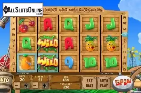 Wild Win screen. Funky Fruits Farm from Playtech