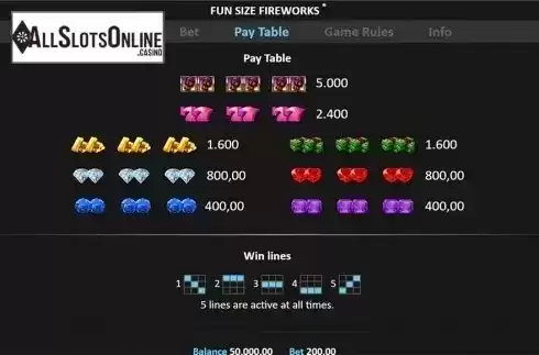 Paytable . Funsize Fireworks from Realistic