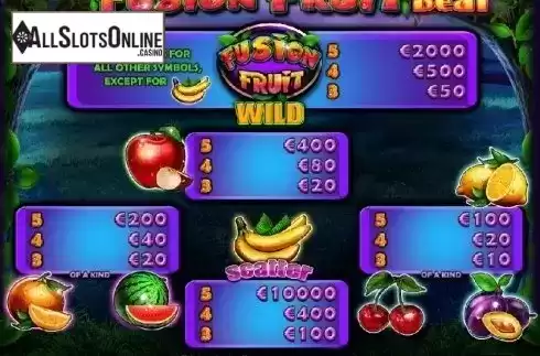 Paytable 1. Fusion Fruit Beat from Casino Technology