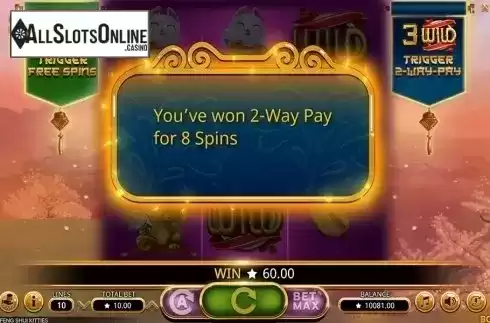 2-Way-Pay win screen. Feng Shui Kitties from Booming Games