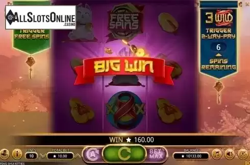 Big win screen. Feng Shui Kitties from Booming Games