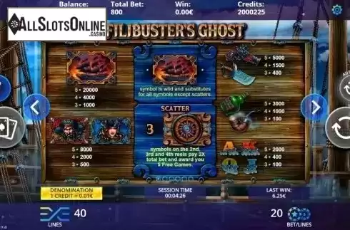 Paytable. Filibusters Ghost from DLV