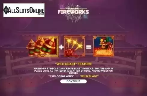 Start Screen. Fortune Fireworks from Leander Games