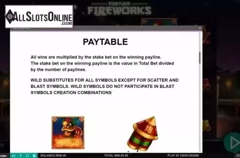 Paytable 1. Fortune Fireworks from Leander Games