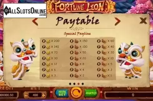 Paytable 2. Fortune Lion (TIDY) from TIDY