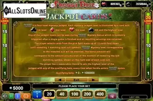 Jackpot cards screen