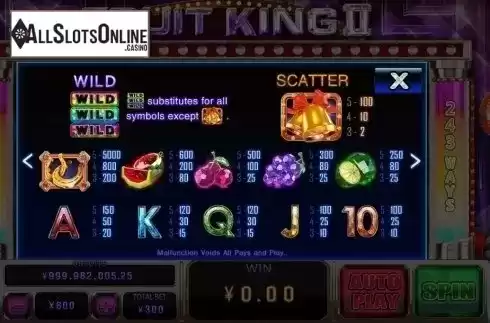 Paytable. Fruit King Deluxe from CQ9Gaming