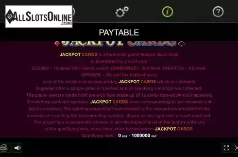 Jackpot cards screen