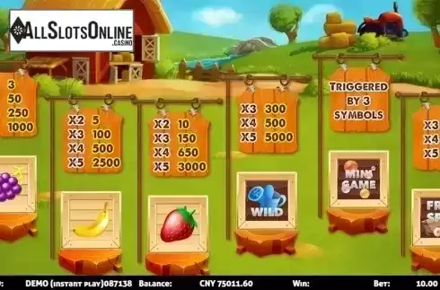 Intro screen. Fruity Fruit Farm from Triple Profits Games