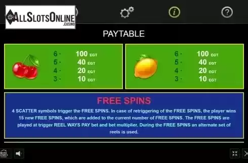 Paytable and FS screen
