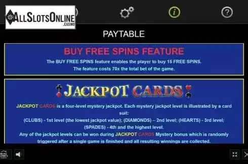 Buy FS and Jackpot screen