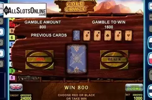 Gamble game screen. Gold Craze Deluxe from Novomatic