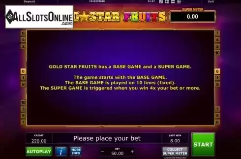 Game Rules 1. Gold Star Fruits from Eurocoin Interactive