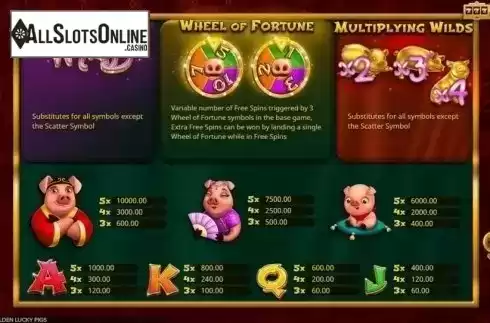 Paytable. Golden Lucky Pigs from Booming Games