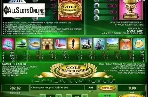 Paytable . Golf Championship from Tom Horn Gaming