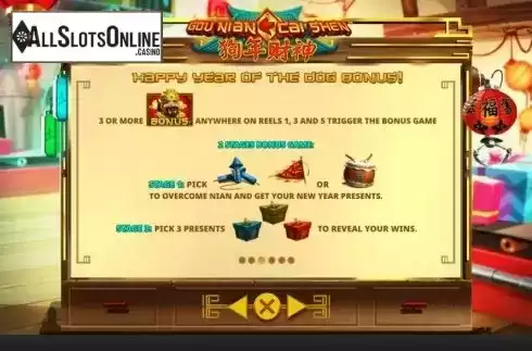 Bonus game screen. Gou Nian Cai Shen from Skywind Group