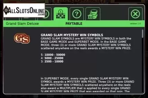 Mystery Win Symbols. Grand Slam Deluxe from StakeLogic