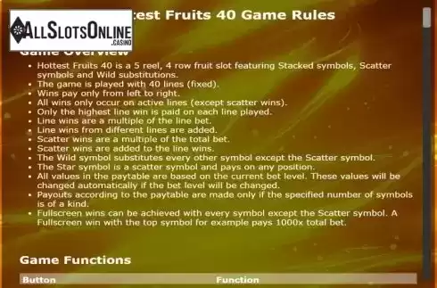 Information screen. Hottest Fruits 40 from Amatic Industries