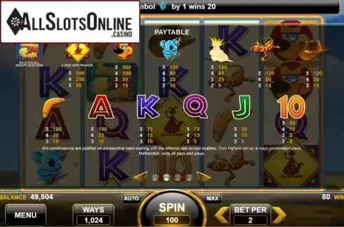 Paytable. Jumping Jack Cash from Spin Games