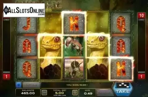 Win screen. Jurassic Treasure from Xplosive Slots Group