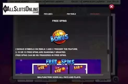 Free Spins feature screen