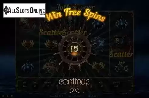 Free Spins screen. Jolly Roger (Thunderspin) from Thunderspin