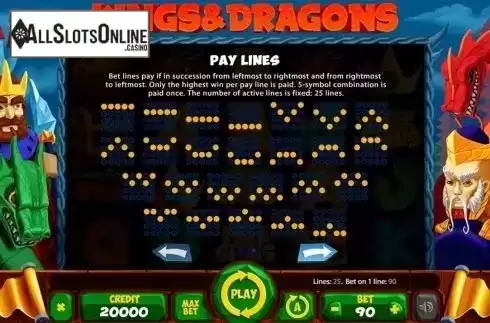 Paytable 3. Kings And Dragons from X Card