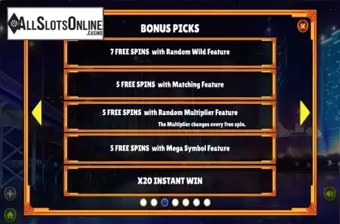 Bonus Pick screen