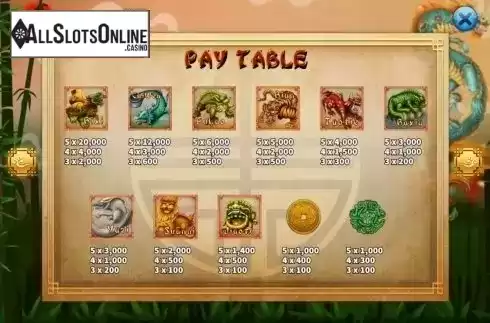 Paytable. Legend of Dragons from KA Gaming